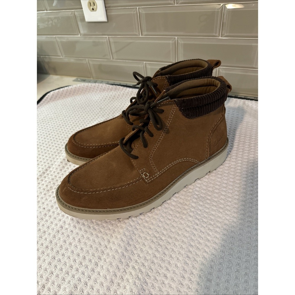Clarks Men's Barnes Mid Oxford Boot, Cola Brown Suede Corduroy Collar Size 13